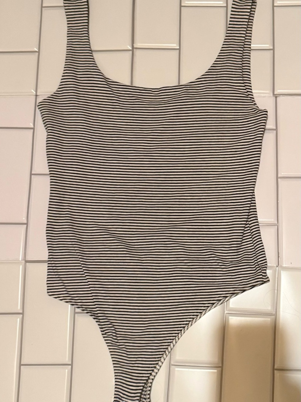 Striped Scoop-Neck Bodysuit in Black and White
